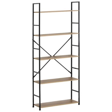 Ραφιέρα ArteLibre DARROW Με 5 Ράφια Δρυς/Μαύρο Μοριοσανίδα/Μέταλλο 58.6x23.5x144cm
