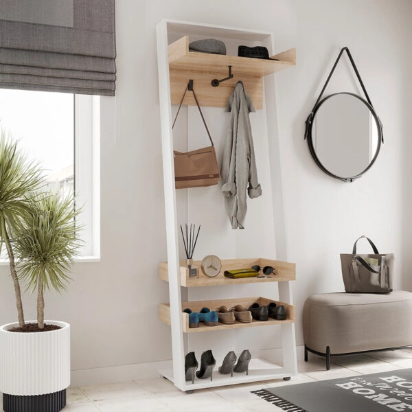 Έπιπλο εισόδου Sciove σε λευκή-φυσική απόχρωση 70x40x200εκ