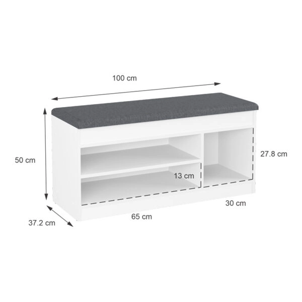 Έπιπλο εισόδου- σκαμπό- παπουτσοθήκη Oriental  σε λευκή απόχρωση 100x37.2x50εκ