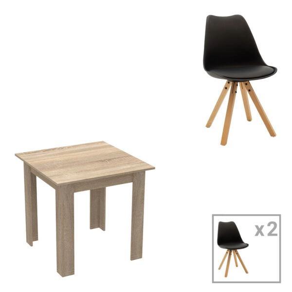 Τραπεζαρία Manka I-Caron  σετ 3τεμ σε sonoma-μαύρη απόχρωση 80x80x77εκ