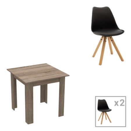 Τραπεζαρία Manka I-Caron  σετ 3τεμ σε sonoma truffle-μαύρη απόχρωση 80x80x77εκ