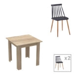 Τραπεζαρία Manka Ι-Aurora I  σετ 3τεμ σε sonoma-μαύρη απόχρωση 80x80x77εκ