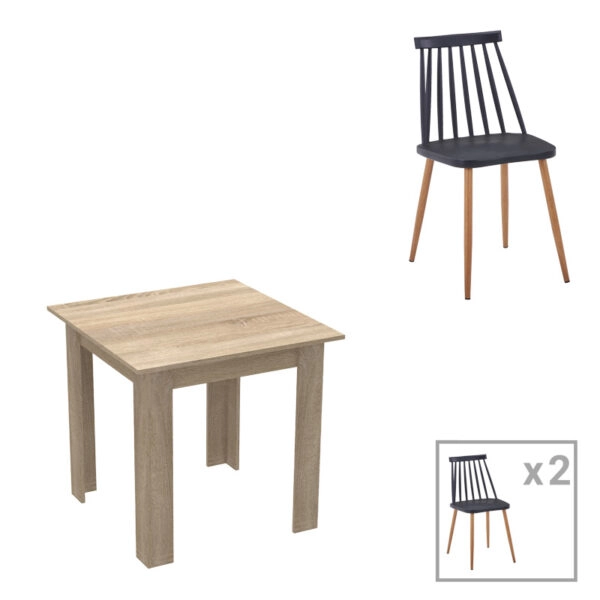 Τραπεζαρία Manka Ι-Aurora I  σετ 3τεμ σε sonoma-μαύρη απόχρωση 80x80x77εκ