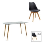 Τραπεζαρία Manka Ι -Gaston  σετ 3τεμ σε sonoma truffle-μαύρη απόχρωση 80x80x77εκ