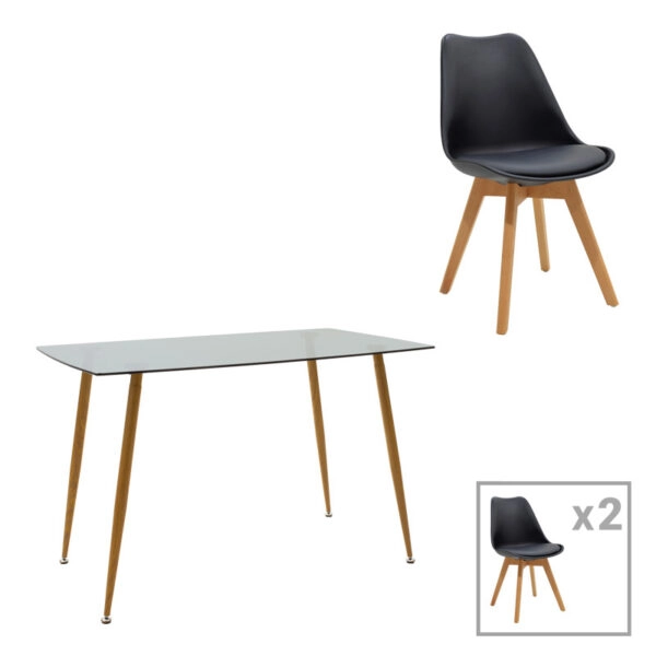 Τραπεζαρία Manka Ι -Gaston  σετ 3τεμ σε sonoma truffle-μαύρη απόχρωση 80x80x77εκ