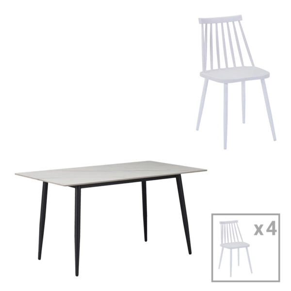 Τραπεζαρία Aurora I-Gustas σετ 5τεμ λευκό μαρμάρου-λευκό 120x80x76εκ