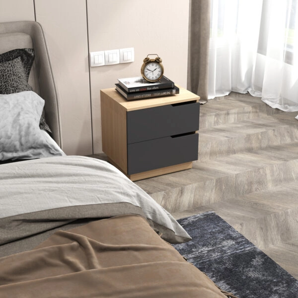 Κομοδίνο Verena  σε φυσική-ανθρακί απόχρωση 48x40x48εκ