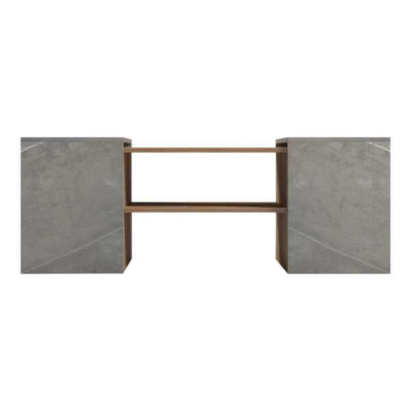 Τραπέζι σαλονιού Morfi  πολυμορφικό 3τεμ σε oak-μπεζ μαρμάρου απόχρωση 105x45x37εκ