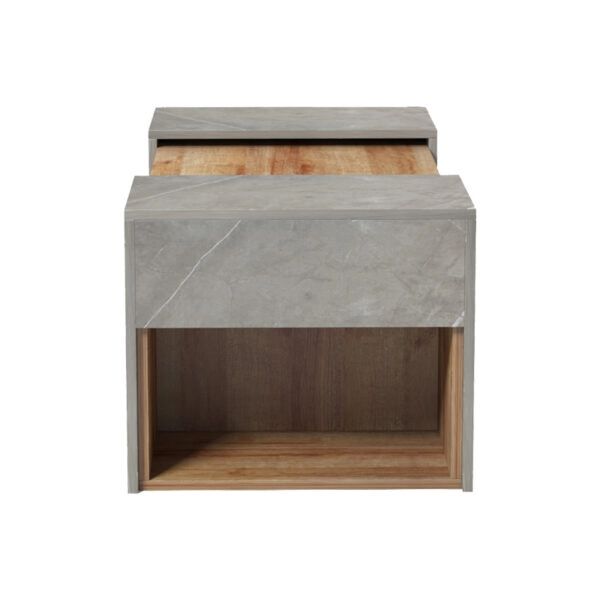 Τραπέζι σαλονιού Morfi  πολυμορφικό 3τεμ σε oak-μπεζ μαρμάρου απόχρωση 105x45x37εκ