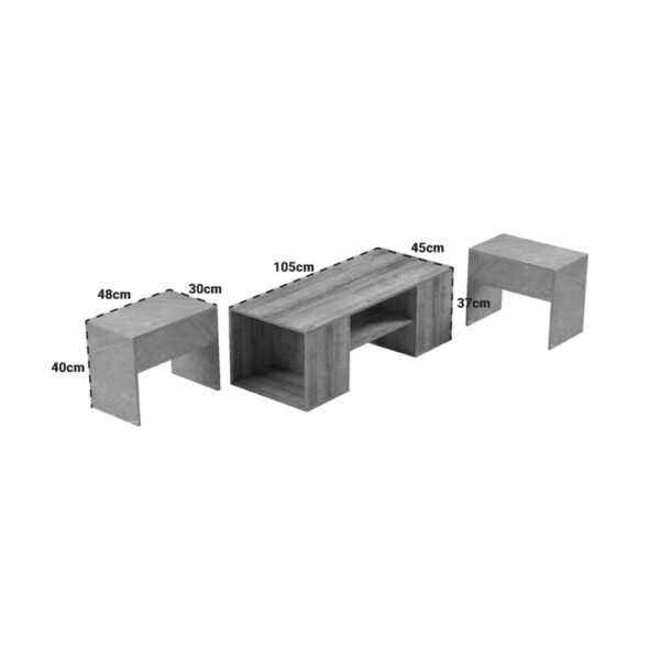 Τραπέζι σαλονιού Morfi  πολυμορφικό 3τεμ σε oak-μπεζ μαρμάρου απόχρωση 105x45x37εκ