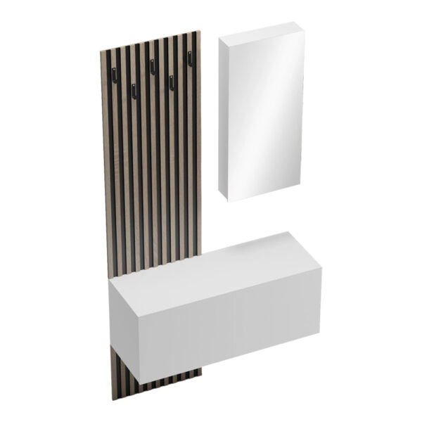 Έπιπλο εισόδου με καθρέπτη Arika  σε λευκό-sonoma απόχρωση 100x37.1x199.5εκ