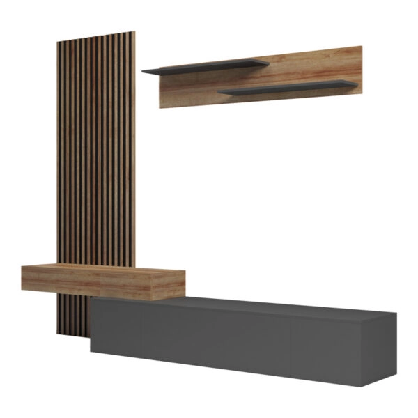 Σύνθετο σαλονιού Litende  σε ανθρακί-oak απόχρωση 249.4x42.2x199.5εκ