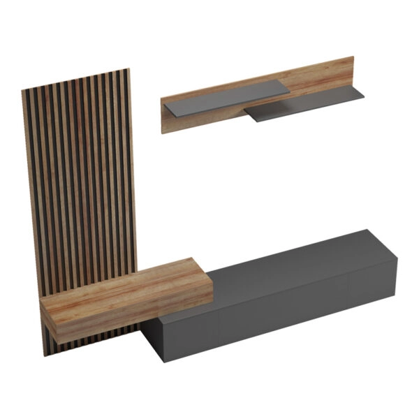 Σύνθετο σαλονιού Litende  σε ανθρακί-oak απόχρωση 249.4x42.2x199.5εκ