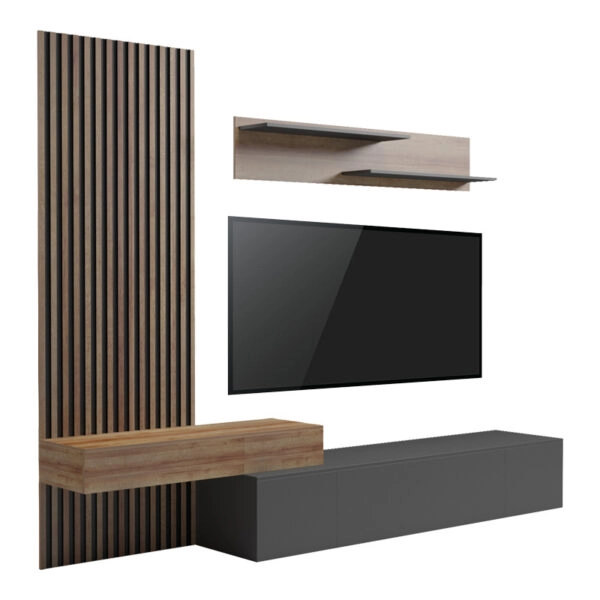 Σύνθετο σαλονιού Litende  σε ανθρακί-oak απόχρωση 249.4x42.2x199.5εκ