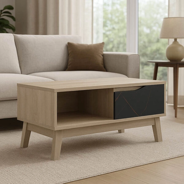 Τραπέζι σαλονιού Judas  σε μαύρο μαρμάρου-sonoma απόχρωση 90x45x38.5εκ