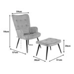 Πολυθρόνα με υποπόδιο Siella  γκρι βελούδο και μαύρο μέταλλο πόδι 59x67x94εκ