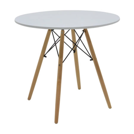 Τραπέζι Julita  MDF λευκό-πόδια σε φυσική απόχρωση Φ80x73εκ