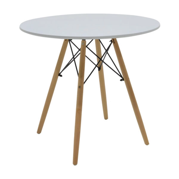 Τραπέζι Julita  MDF λευκό-πόδια σε φυσική απόχρωση Φ80x73εκ