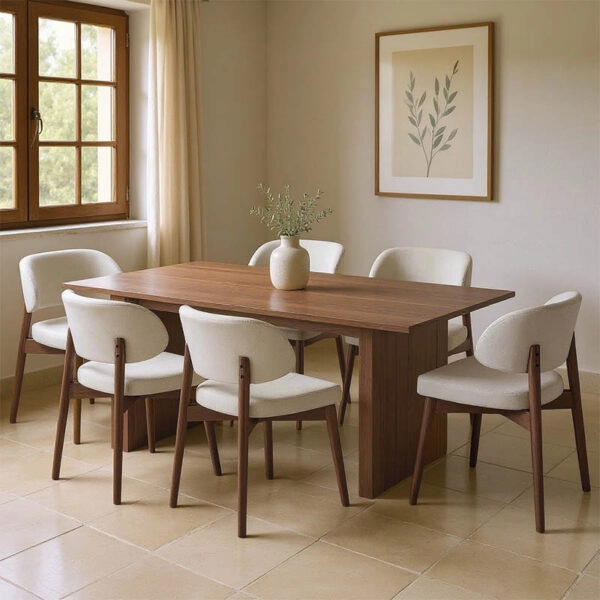 Τραπεζαρία Eleganza-Siena  σετ 7τεμ mdf σε καρυδί-εκρού απόχρωση 180x99x75.8εκ