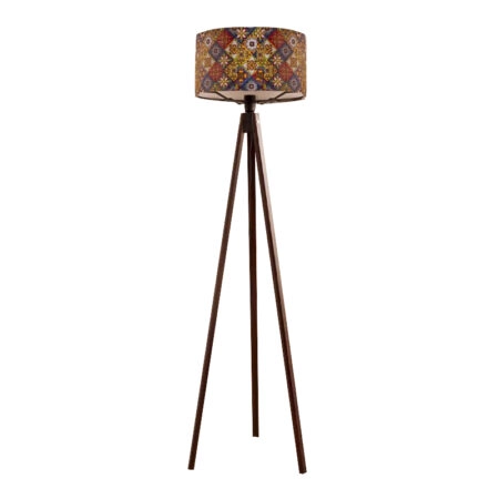 Φωτιστικό δαπέδου Rosling Megapap Mdf/ύφασμα Pvc χρώμα καρυδί - πολύχρωμο 38x38x140εκ.