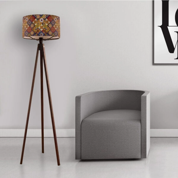 Φωτιστικό δαπέδου Rosling Megapap Mdf/ύφασμα Pvc χρώμα καρυδί - πολύχρωμο 38x38x140εκ.