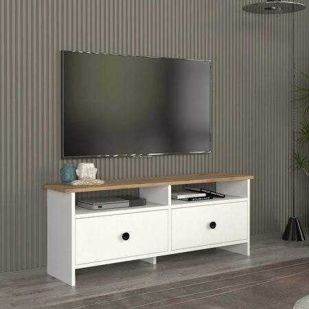 Έπιπλο τηλεόρασης Gradias Megapap χρώμα λευκό - sapphire oak 120x29,6x46,8εκ.