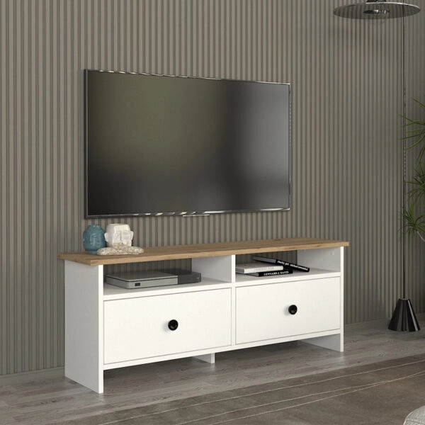 Έπιπλο τηλεόρασης Gradias Megapap χρώμα λευκό - sapphire oak 120x29,6x46,8εκ.