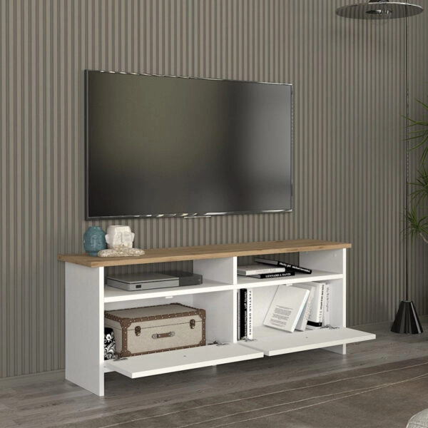 Έπιπλο τηλεόρασης Gradias Megapap χρώμα λευκό - sapphire oak 120x29,6x46,8εκ.