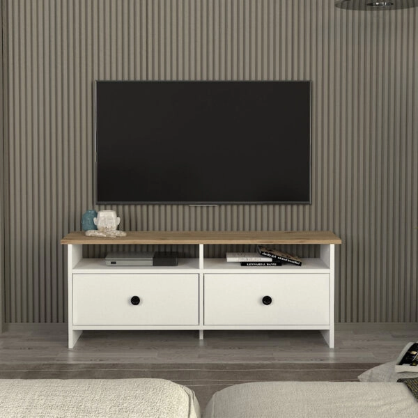 Έπιπλο τηλεόρασης Gradias Megapap χρώμα λευκό - sapphire oak 120x29,6x46,8εκ.