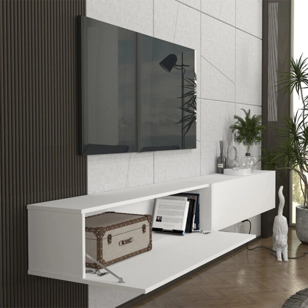 Έπιπλο τηλεόρασης επιτοίχιο Espanse Megapap χρώμα λευκό 241,8x31,7x30εκ.