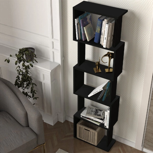 Βιβλιοθήκη Alvina Megapap χρώμα μαύρο 45x19,6x158,8εκ.