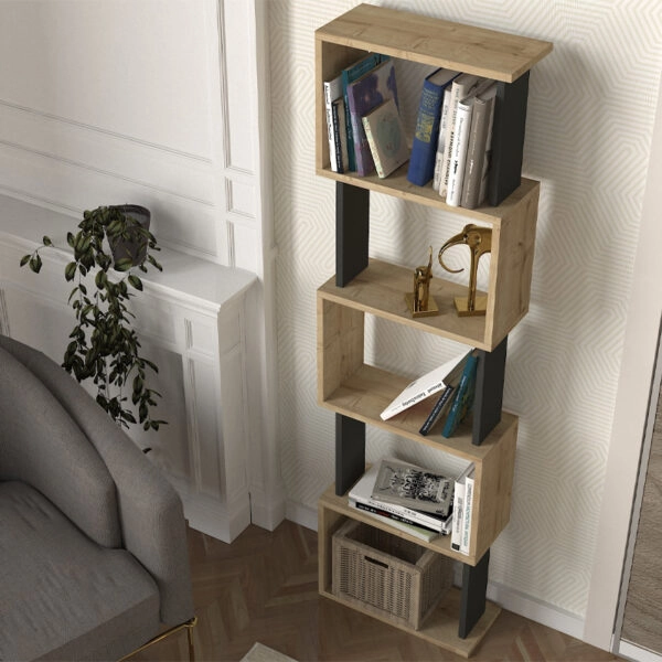 Βιβλιοθήκη Alvina Megapap χρώμα sapphire oak - ανθρακί 45x19,6x158,8εκ.