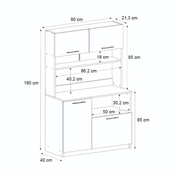 Έπιπλο κουζίνας Tuco 2 Megapap χρώμα λευκό 90x40x180εκ.