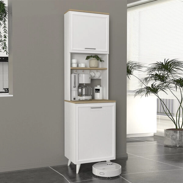Έπιπλο κουζίνας Potter 1 Megapap χρώμα λευκό - rota oak 53,4x39,6x196,1εκ.