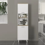 Έπιπλο κουζίνας Potter 1 Megapap χρώμα λευκό - rota oak 53,4x39,6x196,1εκ.