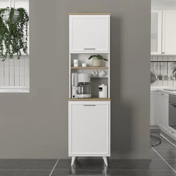 Έπιπλο κουζίνας Potter 1 Megapap χρώμα λευκό - rota oak 53,4x39,6x196,1εκ.