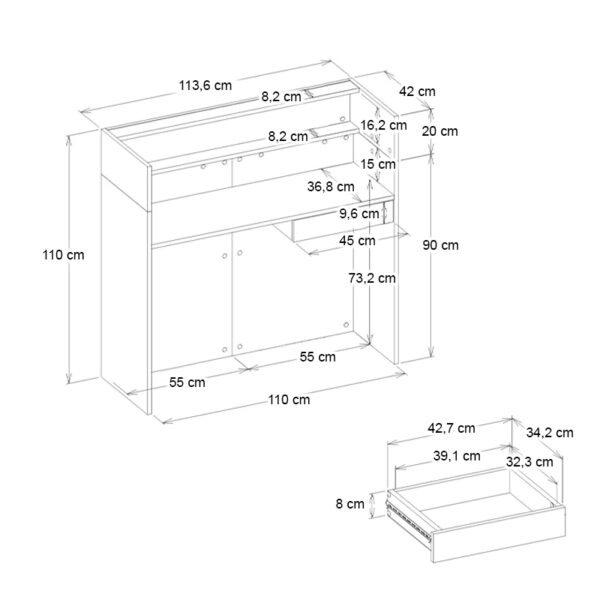 Γραφείο υποδοχής - reception Wilko Megapap με LED χρώμα sepet oak - ανθρακί 113,6x42x110εκ.