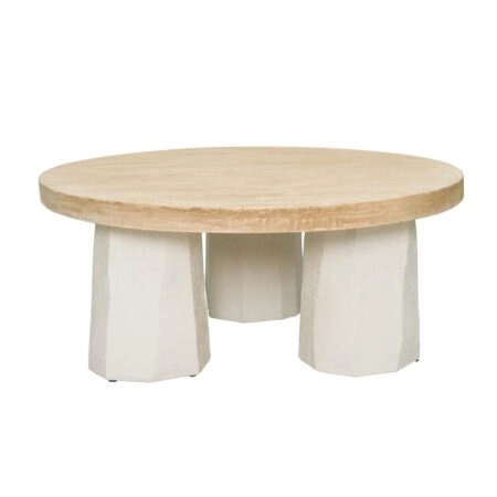 Artekko Alcott Τραπέζι Σαλονιού από Μαγνήσιο και Ξύλο Ελάτης σε Λευκό και Εκρού (Φ90x40)cm