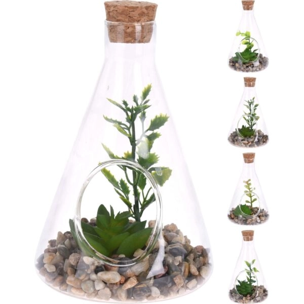 Φυτό Τεχνητό ArteLibre Σε Γυάλινο Δοχείο Με Πέτρες 9x14cm