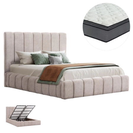 ΚΡΕΒΑΤΙ ΔΙΠΛΟ ΜΕ ΣΤΡΩΜΑ & ΑΠΟΘ.ΧΩΡΟ REMO HM21167 ΜΠΕΖ ΜΠΟΥΚΛΕ--ΓΙΑ 160x200εκ