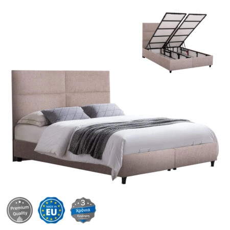 ΚΡΕΒΑΤΙ MILO ΜΕ ΑΠΟΘ.ΧΩΡΟ HM738.22 ΜΠΕΖ ΜΠΟΥΚΛΕ ΥΦΑΣΜΑ ΓΙΑ ΣΤΡΩΜΑ 140x200εκ