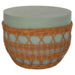 ΤΡΑΠΕΖΙ ΣΑΛΟΝΙΟΥ VILHENA HM18165 FIBER CEMENT ΠΡΑΣΙΝΟ-RATTAN ΦΥΣΙΚΟ Φ56x47Υεκ.