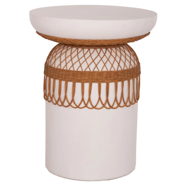 ΤΡΑΠΕΖΙ ΤΡΑΠΕΖΑΡΙΑΣ PRILEP HM18159.02 FIBER CEMENT ΛΕΥΚΟ & RATTAN--Φ60x76,5Υεκ