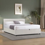 Κρεβάτι Molito βελούδο σε εκρού απόχρωση με αποθηκευτικό χώρο150x200εκ