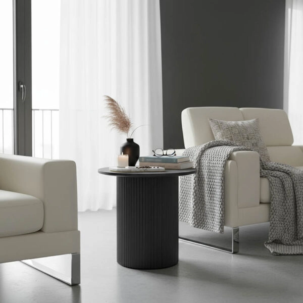 Βοηθητικό τραπέζι Dovel mdf-μέταλλο σε μαύρη απόχρωση Φ50x50εκ