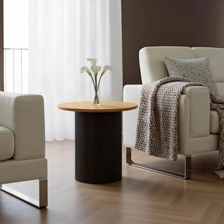 Βοηθητικό τραπέζι Dovel  mdf σε sonoma -μαύρο μέταλλο Φ50x50εκ