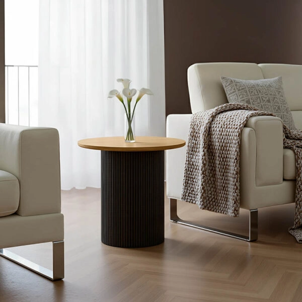 Βοηθητικό τραπέζι Dovel mdf σε sonoma -μαύρο μέταλλο Φ50x50εκ