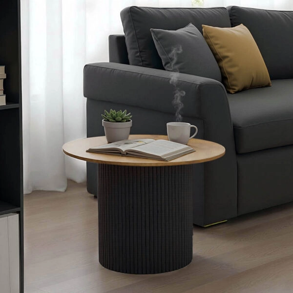 Τραπέζι σαλονιού Dovel  mdf σε sonoma-μαύρο μέταλλο Φ70x45εκ