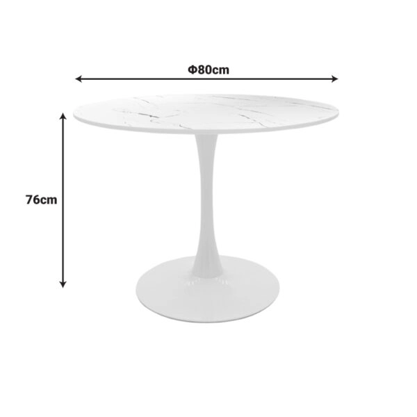 Tραπέζι Balou  mdf σε λευκή απόχρωση με όψη μαρμάρου Φ80x73εκ