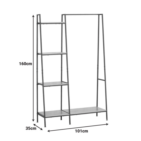 Έπιπλο εισόδου-ραφιέρα Herevy  σε oak απόχρωση με μαύρο μέταλλο 101x35x160εκ
